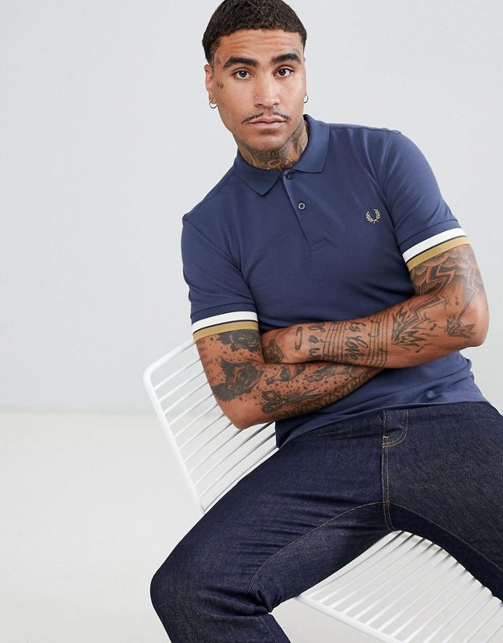 Fred Perry Bold Cuff Pique Polo In Navy - Navy