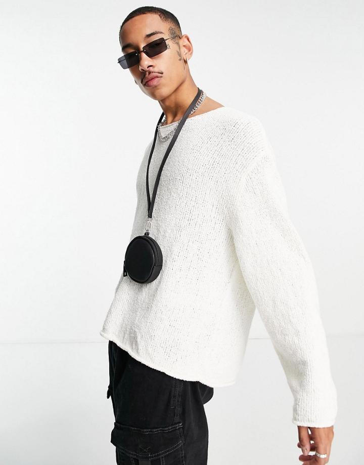 Asos Design Knit Oversized Textured Sweater In Ecru-white