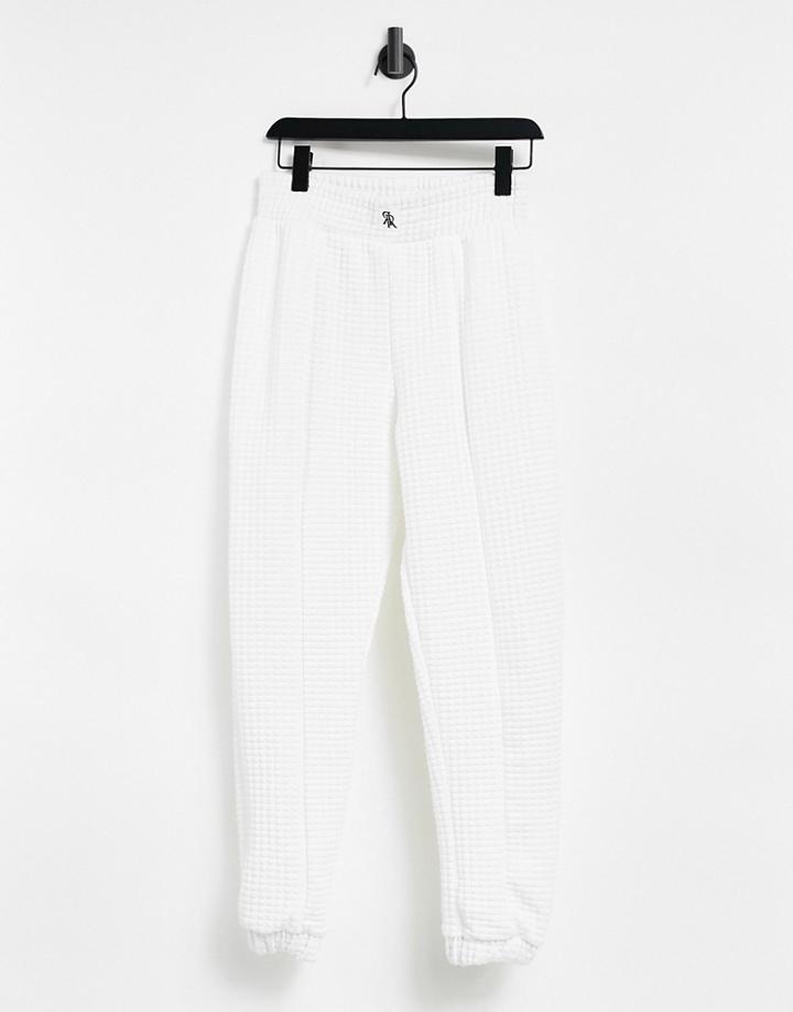 River Island Waffle Set Sweatpants In Cream-white