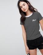 Brave Soul Stripe T Shirt With Live Badge - White