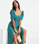 Asos Design Petite Cupped Maxi Dress With Slits In Green White Spot Print-multi