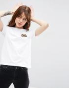 Asos T-shirt With Sequin Cat Badge - White