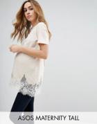 Asos Maternity Tall Lace Mix Longline T-shirt - Pink