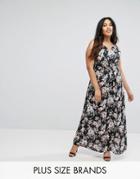 Uttam Boutqiue Plus Floral Print Maxi Dress With Lace Trim - Black