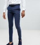 Asos Tall Wedding Super Skinny Suit Pants In Petrol Blue Herringbone - Blue