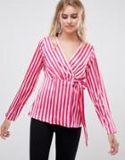 Pieces Disha Stripe Wrap Blouse - Pink