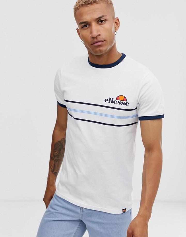 Ellesse Gentario Retro Stripe Panel T-shirt In White - White