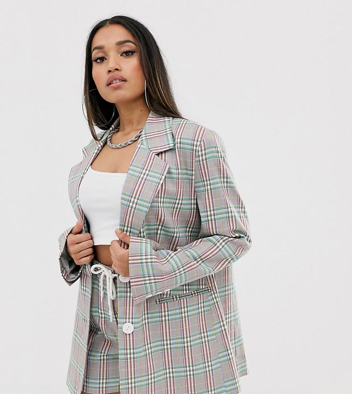 Collusion Petite Check Print Blazer-multi