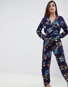 Asos Design Abstract Navy Floral Traditional 100% Modal Pants Set - Navy