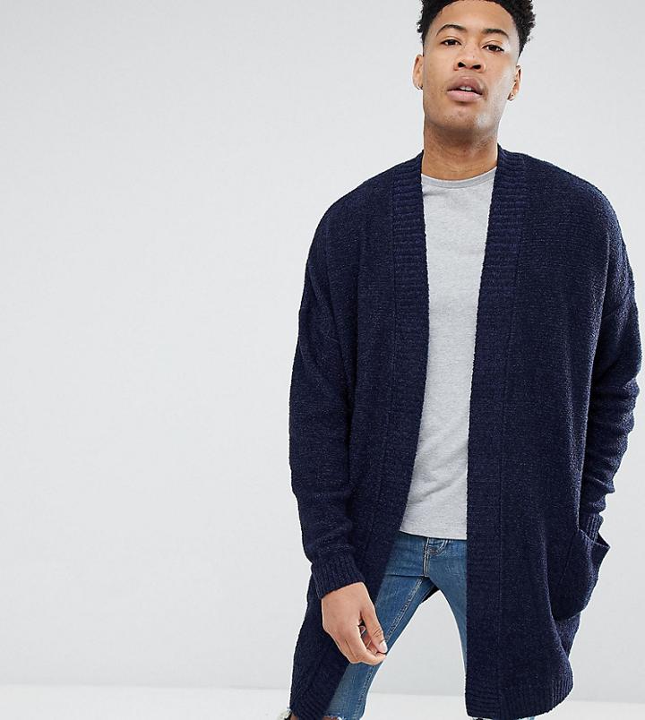 Asos Tall Boucle Longline Cardigan In Navy - Navy