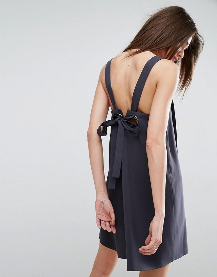 Asos Overall Mini Swing Dress With Eyelet Detail - Black