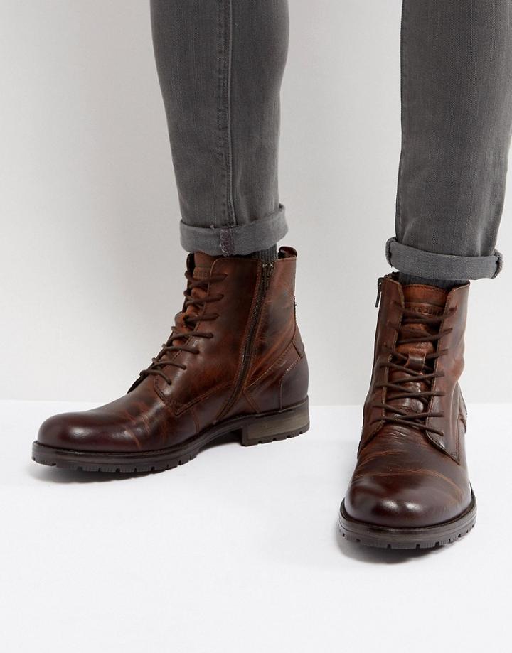 Jack & Jones Orca Leather Lace Up Boots - Brown