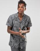 Selected Cuban Collar Printed Short Sleeve Short - Gray