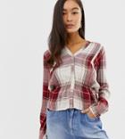 Miss Selfridge Shirt With Lace Insert In Red Check