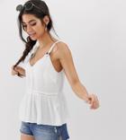 Asos Design Petite Crinkle Cami With Lace Inserts And Ring Detail Sun Top - White