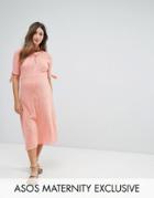 Asos Maternity Cheesecloth Dress With Tab Detail - Orange