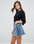 Asos Top With Double Puff Sleeve Detail - Black