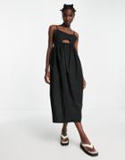 Topshop Poplin Cut-out Midi Dress In Black