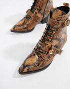 Office Ambassador Leather Snake Lace Up Two Buckle Ankle Boot-multi