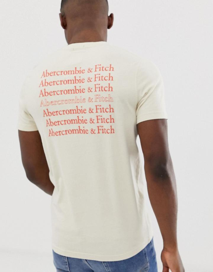 Abercrombie & Fitch Legacy Logo Front And Back Repeat Print T-shirt In Cream
