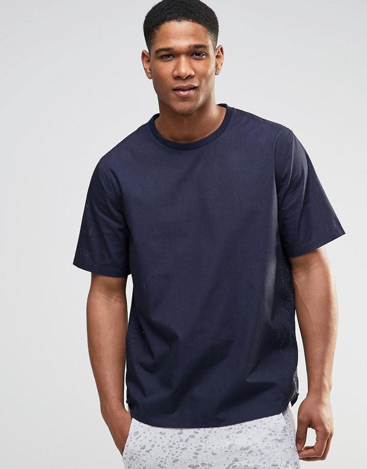 Asos Perforated Woven Tee In Navy - Navy