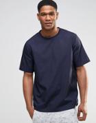 Asos Perforated Woven Tee In Navy - Navy