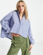 Topshop Boxy Striped Cut About Shirt In Blue