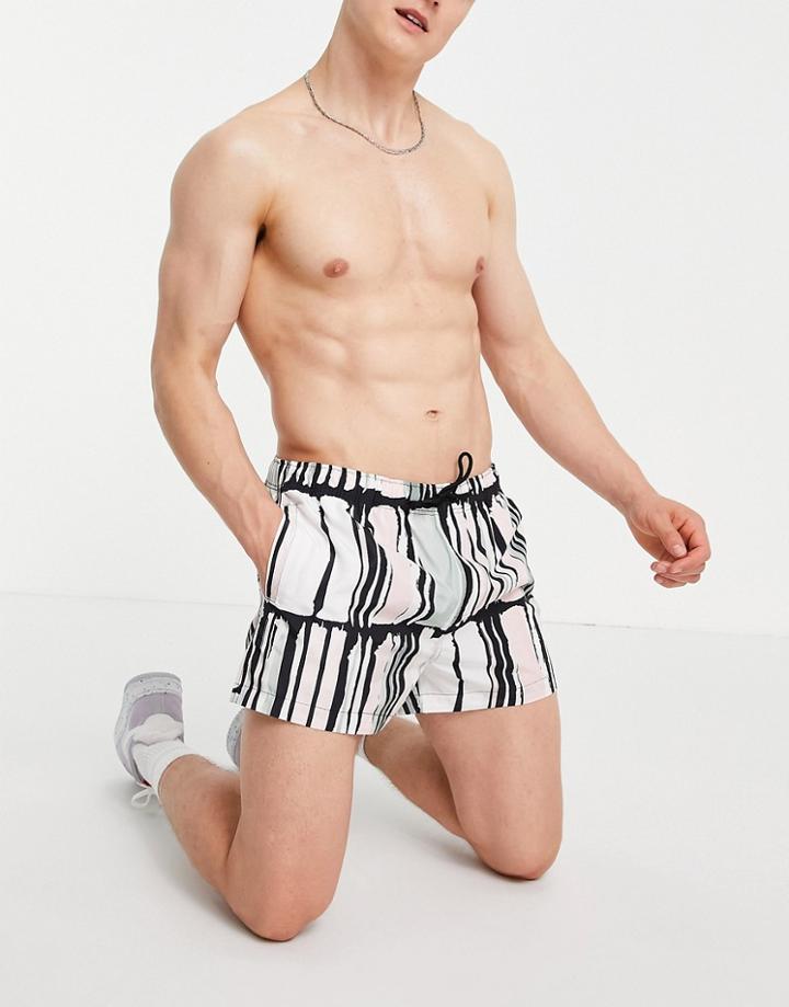 River Island Stripe Swim Short In Pink
