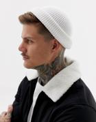 Asos Design Mini Fisherman Beanie In White Rib Recycled Polyester - White