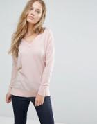 Warehouse V Neck Long Line Sweater - Pink
