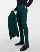 Asos Design Skinny Wool Mix Suit Pants In Dark Green And Navy Large Houndstooth Check