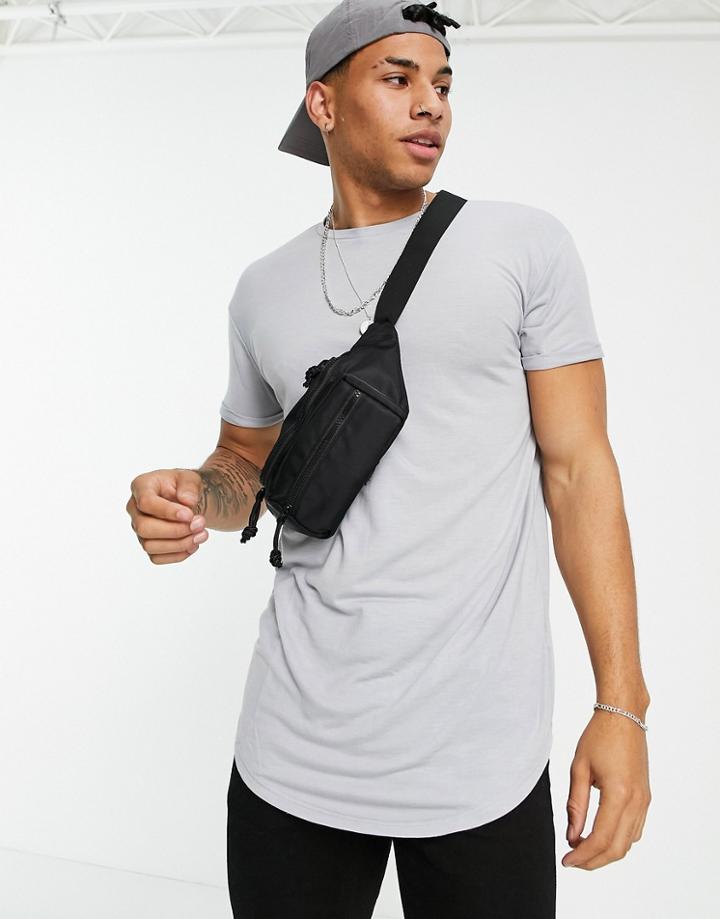 Topman Skinny Longline T-shirt In Gray-grey