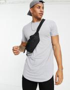 Topman Skinny Longline T-shirt In Gray-grey