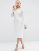 Asos Floral Embellished Midi Bodycon Dress - Cream