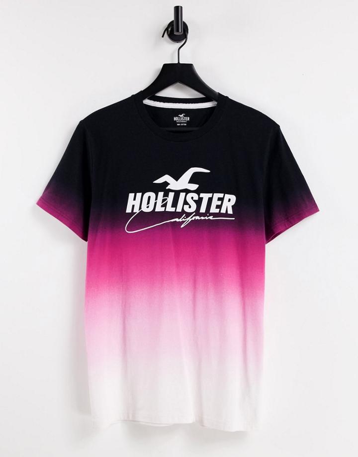 Hollister Front Logo Ombre Print T-shirt In Pink