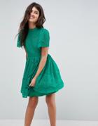 Asos Lace Puff Sleeve Mini Dress - Green
