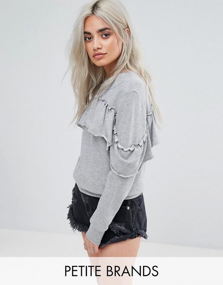 Noisy May Petite Ruffle Detail Sweat - Gray