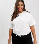 River Island Plus Tee With Embellished Shoulders In White - White