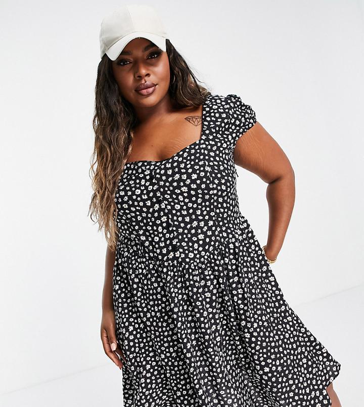 Asos Design Curve 90s Mini Tea Dress In Daisy Print-multi