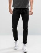 Solid Slim Fit Jeans In Washed Black With Stretch - Gray