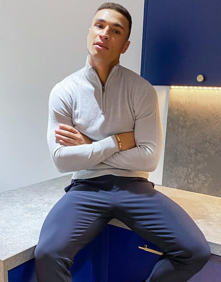 French Connection Soft Touch Half Zip Knit Sweater In Gray Heather-grey