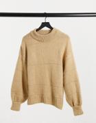 Asos Design Oversized Sweater With Stripe Stitch Detail In Oatmeal-neutral