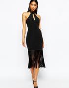 Michelle Keegan Loves Lipsy Halterneck Body-conscious Dress With Fringe Hem - Black