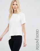 Asos Petite Asymmetric Matt And Shine Tee - Cream