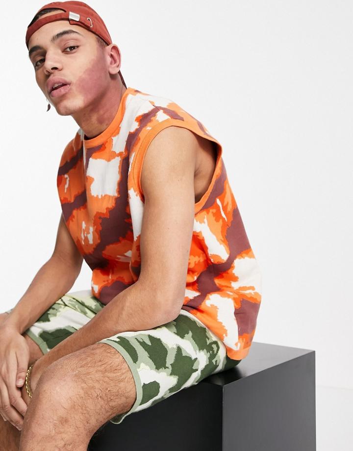 Asos Design Knit Tie Dye Effect Tank In Orange - Part Of A Set