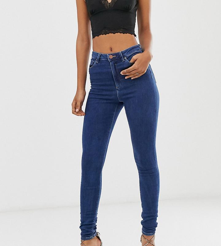 Asos Design Tall Ridley High Waisted Skinny Jeans In Rich Mid Blue Wash