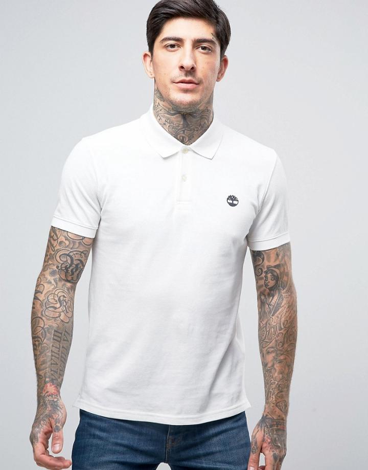 Timberland Slim Pique Polo Small Logo In White - White