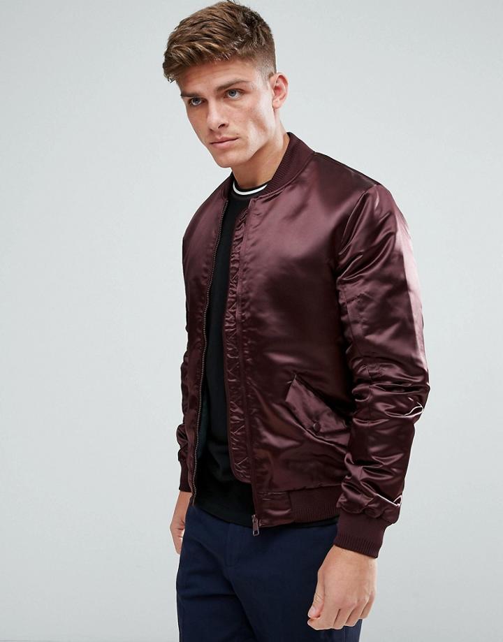 Kiomi Satin Look Bomber Jacket In Burgundy - Purple