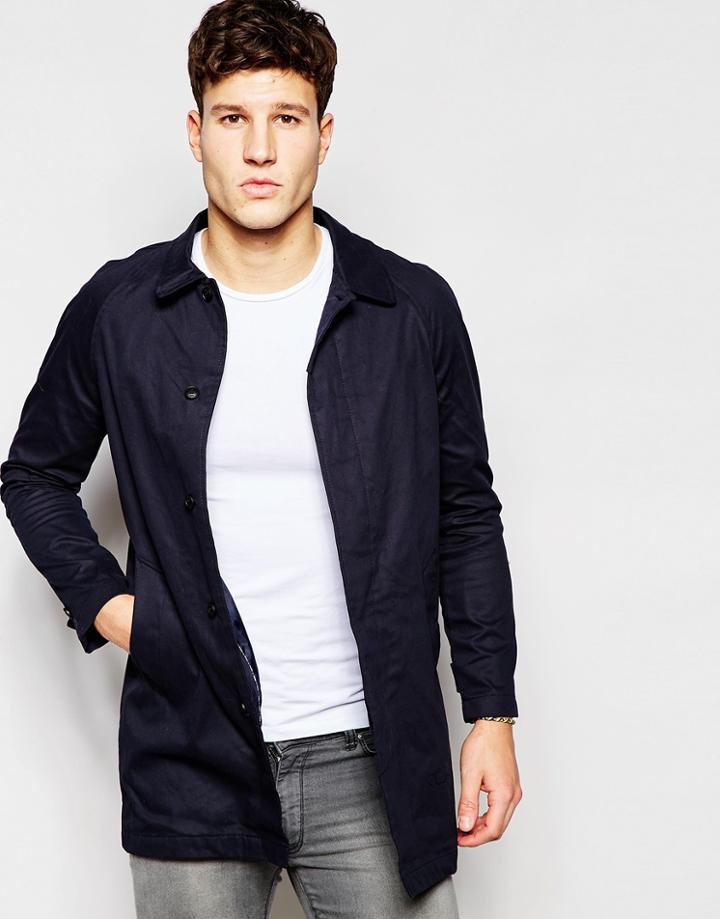 Brave Soul Classic Trench Jacket - Navy