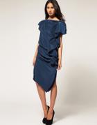 Asos Pencil Dress With Drape - Blue